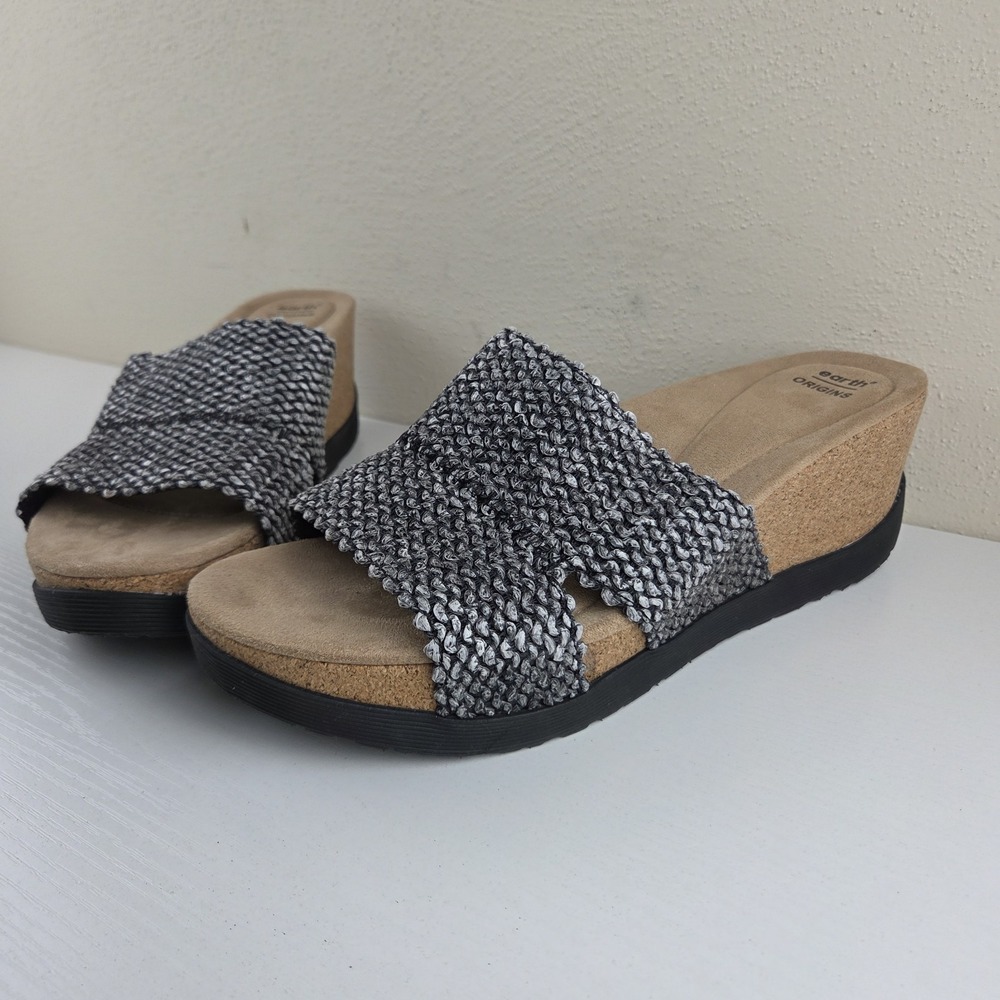 New Earth Origins Tonga Tiarah Wedge Sandals Size 11 Graphite Gray Black Woven